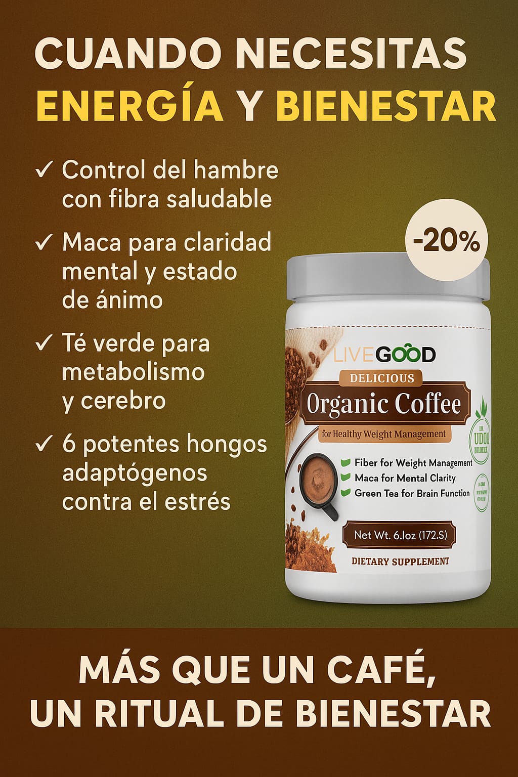– Café Orgánico con Hongos Adaptógenos